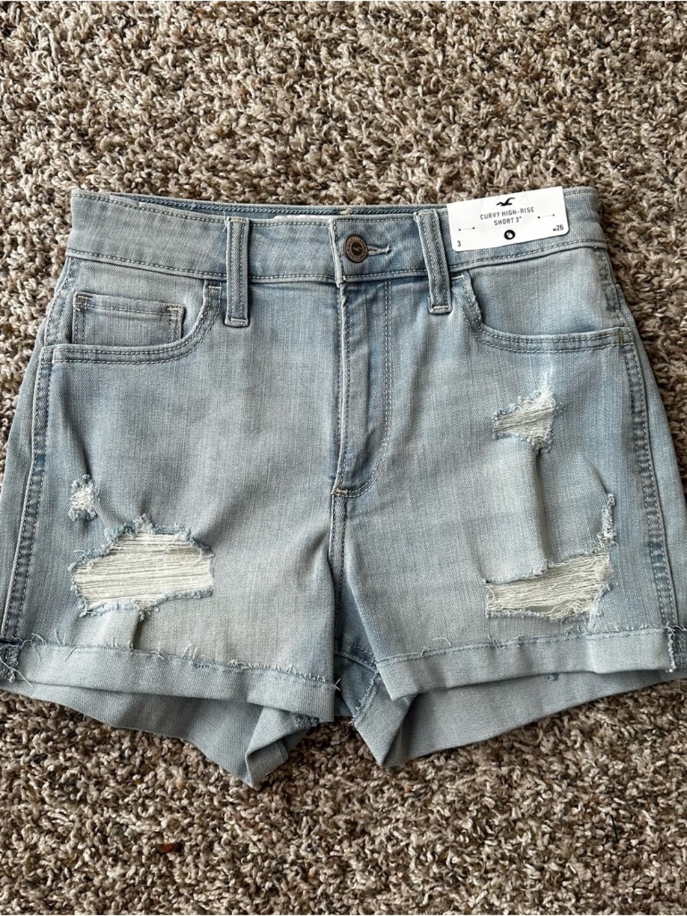 Hollister Light Blue Distressed Denim Cutoff Shorts